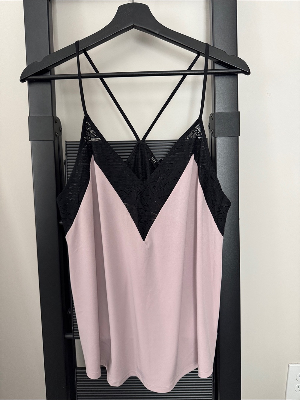 Express Pink and Black Lace Trim Camisole